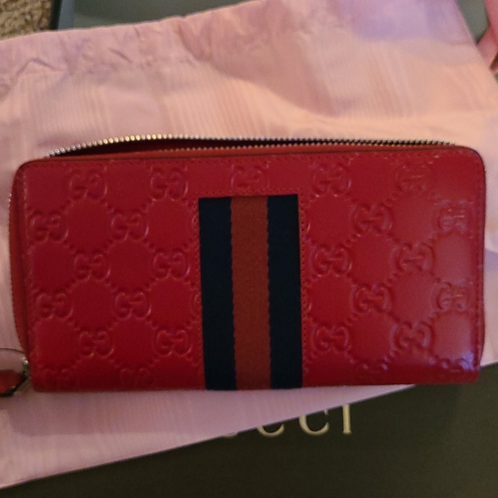 Red Gucci signature web stripe wallet